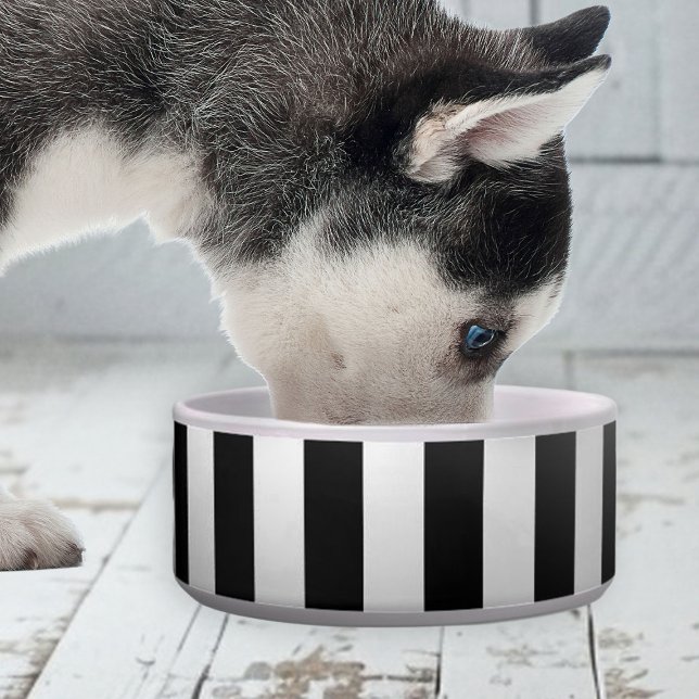 エレガントキュートストライプセラミックペットボウル ボウル (elegant cute black and white stripe bowl for dogs)