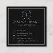 エレガントキュートブラックモダンモノグラムカスタム スクエア名刺 (裏面)