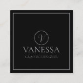 エレガントキュートブラックモダンモノグラムカスタム スクエア名刺 (正面)