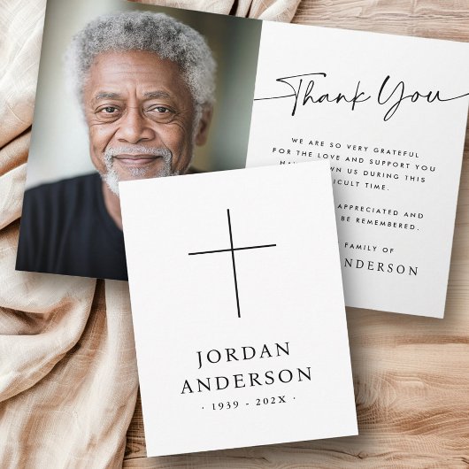 エレガントキリスト教十字社名の日付葬儀写真 サンキューカード
