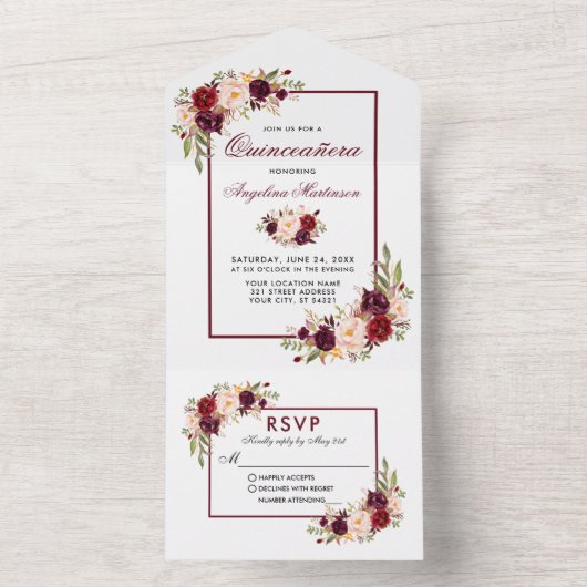 エレガントキンセアニェラウォーター色ブルゴーニュフローラ オールインワン招待状 (内側)