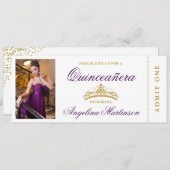 エレガントキンセアニェラフォトパープルと金ゴールドチケット 招待状 (正面/裏面)