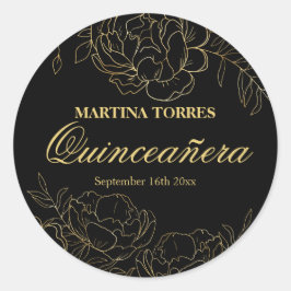 エレガントキンセアニェラブラックと金ゴールドフローラシール ラウンドシール