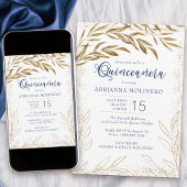 エレガントキンセアニェラ王室のブルーと金ゴールド離れズ 招待状