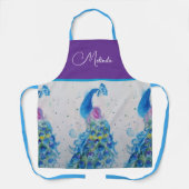 エレガントクジャク水色ブルー絵を描ズ エプロン (正面)