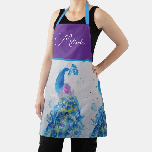 エレガントクジャク水色ブルー絵を描ズ エプロン (インサイチュ)