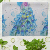 エレガントクジャク水色ブルー絵を描ズ キッチンタオル (折り畳み)