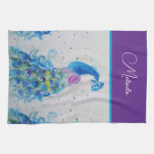 エレガントクジャク水色ブルー絵を描ズ キッチンタオル (横)