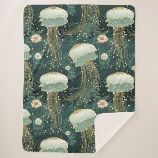 エレガントクラゲ模様 – 名前をカスタムする シェルパブランケット (正面)