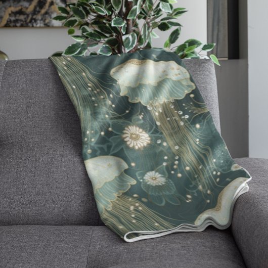 エレガントクラゲ模様 – 名前をカスタムする フリースブランケット