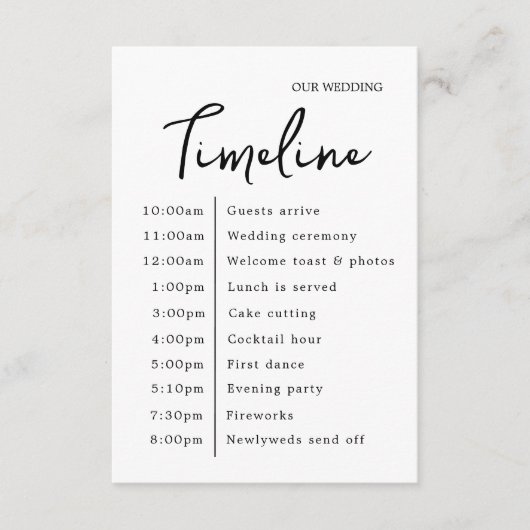 エレガントクラシックなウェディングタイムラインの追加 エンクロージャーカード (正面)