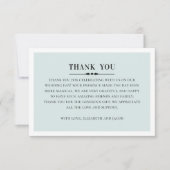 エレガントクラシックな結婚式。グレーシンプルとブルー サンキューカード (正面)