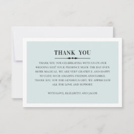 エレガントクラシックな結婚式。グレーシンプルとブルー サンキューカード