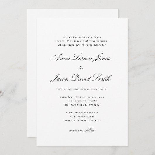 エレガントクラシックのミニマ結婚リスト 招待状 (正面/裏面)