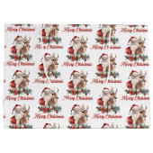 エレガントクラシックの水の色サンタトナカイholly ラージペーパーバッグ (裏面)