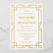 エレガントクラシックアールデコシンプルFrameWhite金ゴールド 箔招待状 (正面)
