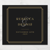 エレガントクラシックアールデコブラックと金ゴールド結婚ズ スパークリングワインラベル (シングルラベル)