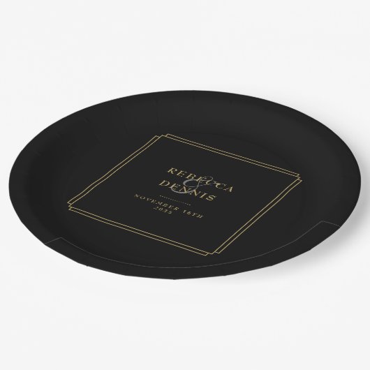 エレガントクラシックアールデコブラックと金ゴールド結婚ズ ペーパープレート (アングル)