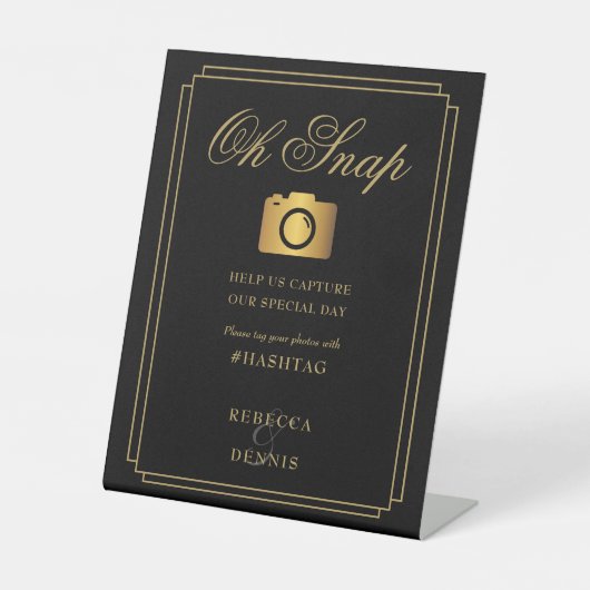 エレガントクラシックアールデコブラックと金ゴールドOhスナップ 台座サイン (正面)