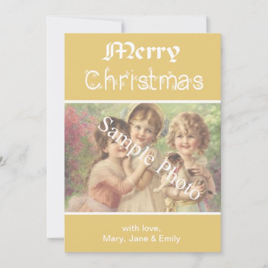 エレガントクラシックイエローメリークリスマスフォトカード シーズンカード (正面)