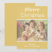 エレガントクラシックイエローメリークリスマスフォトカード シーズンカード (正面/裏面)