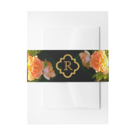 エレガントクラシックオレンジ桃バラフローラ 招待状ベリーバンド