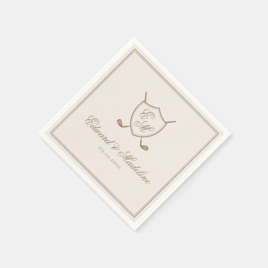 エレガントクラシッククレストモノグラムゴル結婚フス スタンダードカクテルナプキン (角)