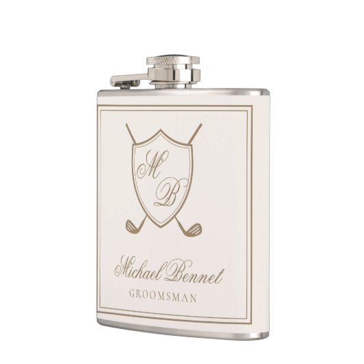 エレガントクラシッククレストモノグラムゴル結婚フス フラスク (左)