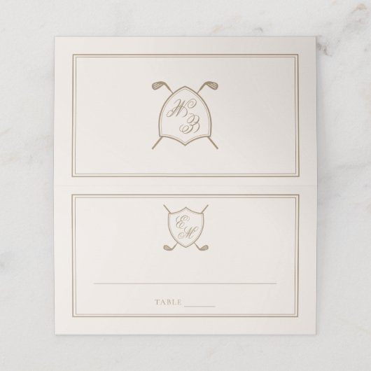 エレガントクラシッククレストモノグラムゴル結婚フス プレイスカード (外部開封)