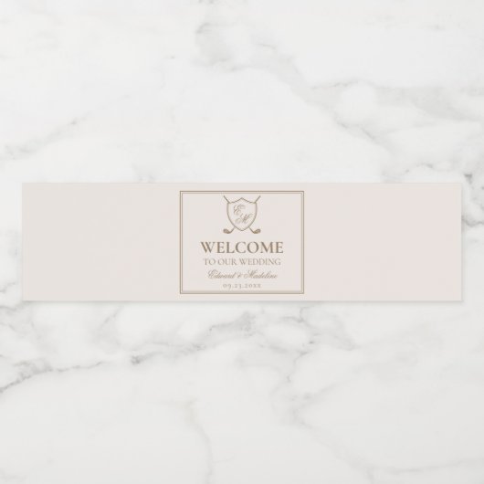 エレガントクラシッククレストモノグラムゴル結婚フス ペットボトルラベル (シングルラベル)