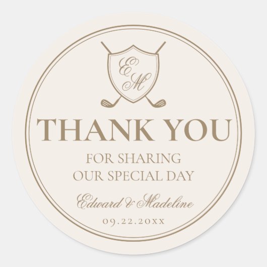 エレガントクラシッククレストモノグラムゴル結婚フス ラウンドシール (正面)
