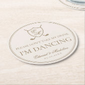 エレガントクラシッククレストモノグラムゴル結婚フス ラウンドペーパーコースター (アングル)