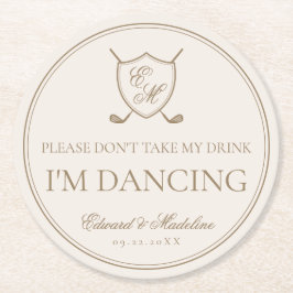 エレガントクラシッククレストモノグラムゴル結婚フス ラウンドペーパーコースター