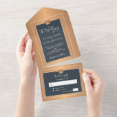 エレガントクラシックグラム海軍の銅金ゴールド結婚 オールインワン招待状 (貼ってはがせる)