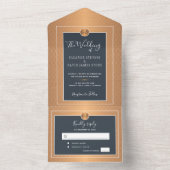 エレガントクラシックグラム海軍の銅金ゴールド結婚 オールインワン招待状 (内側)