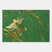エレガントクラシックグリーンと金ゴールドマーブルルック ラッピングペーパーシート (正面)