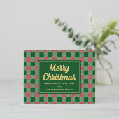エレガントクラシックグリーンプレイドクリスマス金ゴールド 箔シーズンポストカード (立ち正面)