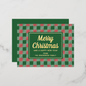 エレガントクラシックグリーンプレイドクリスマス金ゴールド 箔シーズンポストカード (正面/裏面)