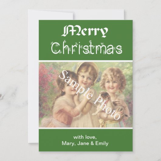 エレガントクラシックグリーンメリークリスマスフォトカード シーズンカード (正面)
