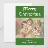 エレガントクラシックグリーンメリークリスマスフォトカード シーズンカード (正面/裏面)