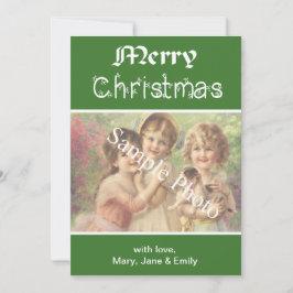 エレガントクラシックグリーンメリークリスマスフォトカード シーズンカード