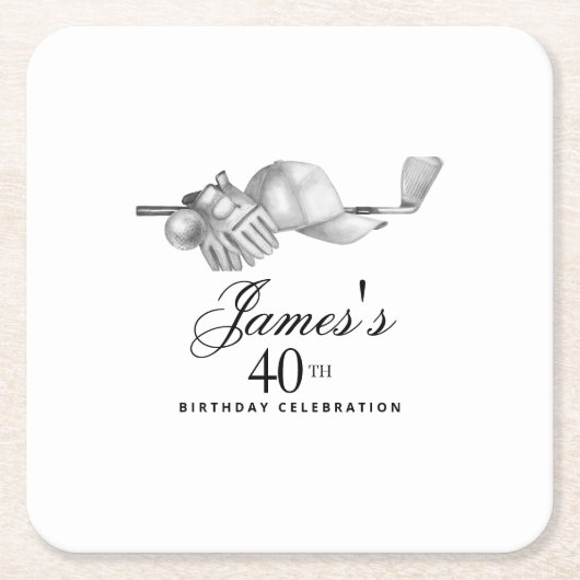 エレガントクラシックゴルフ40th誕生日パーティーカスタム スクエアペーパーコースター (正面)