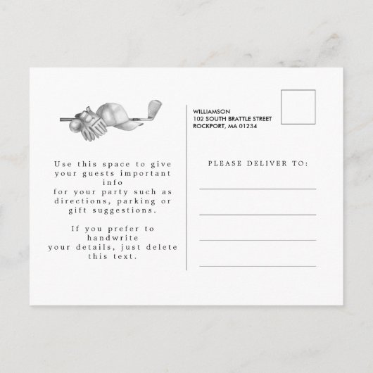 エレガントクラシックゴルフ40th誕生日パーティー写真 インビテーションポストカード (裏面)