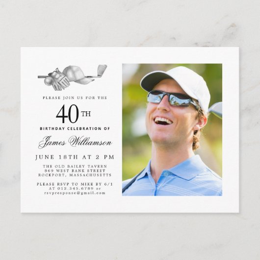 エレガントクラシックゴルフ40th誕生日パーティー写真 インビテーションポストカード (正面)