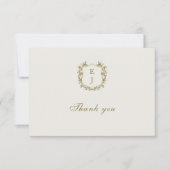 エレガントクラシックゴールデンクレストモノグラム結婚ズ サンキューカード (正面)
