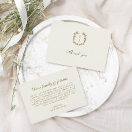 エレガントクラシックゴールデンクレストモノグラム結婚ズ サンキューカード