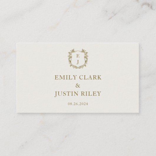 エレガントクラシックゴールデンクレストモノグラム結婚ズ プレイスカード (裏面)