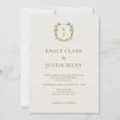 エレガントクラシックゴールデンクレストモノグラム結婚ズ 招待状 (正面)