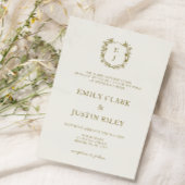 エレガントクラシックゴールデンクレストモノグラム結婚ズ 招待状