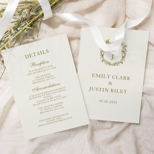 エレガントクラシックゴールデン結婚モノグラム詳細 エンクロージャーカード